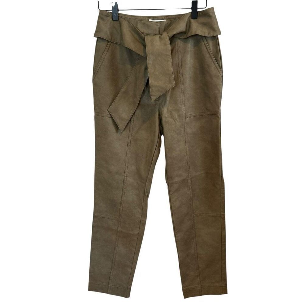 NWR Jonathan Simkhai Tessa Moss Green Faux Leather Tie Waist Pants Size M